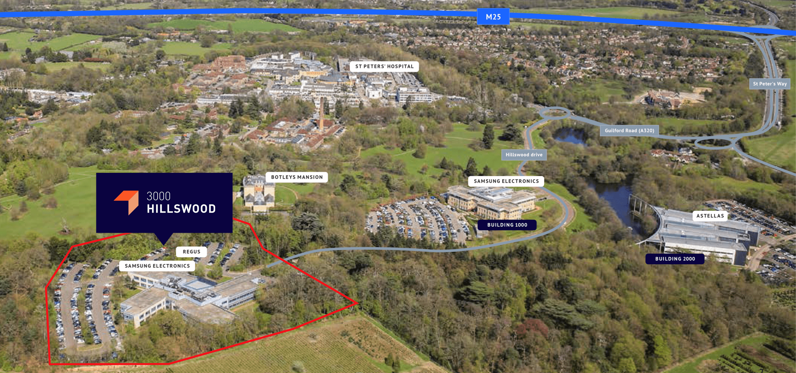 Aerial view map of 3000 Hillswood Business Park, Chertsey